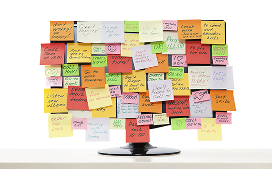 Monitor with post-it notes